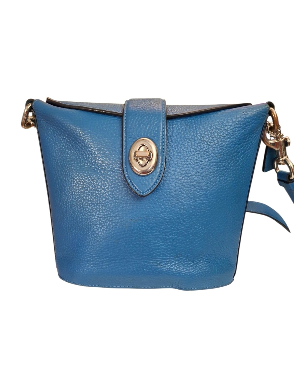 Coach Abbie Blue Pebbled Leather Top Turnlock Crossbody